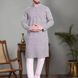 Jompers Floral Embroidered Mandarin Collar Chikankari Pure Cotton Kurta With Churidar-picture-26