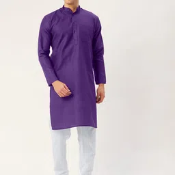 Jompers Men Purple & White Solid Pure Cotton Kurta with Churidar-picture-12