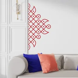 60 cm Traditional Kolam Wall Sticker|Red Rangoli for Living Room & Entrance Décor Self Adhesive Sticker-image-15