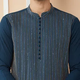 See Designs Striped Regular Sequinned Pure Cotton Kurta with Pyjamas image 2