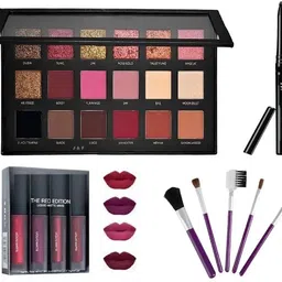 crazzyshopperz Rose Gold Eyeshadow Palette 5 PcBrush 4 in 1 Red Lipstick & Black kajal 1 ml-picture-12
