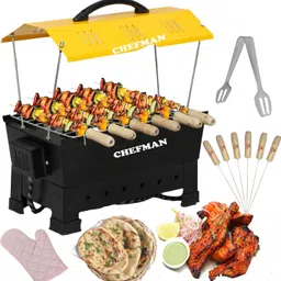chefman Hut Shape BBQ-890 Electric & Charcoal Barbeque (2 in 1 BBQ)"Multi Purpose"Grill with 6 Skewers Wooden Handle Electric Grill & Tandoor (Medium) Electric Tandoor image 3