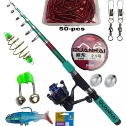quenhai Fishing rod 270Green Fishing Rod and Reel with 50pcs fishing bait combo set Green Fishing Rod-picture-11
