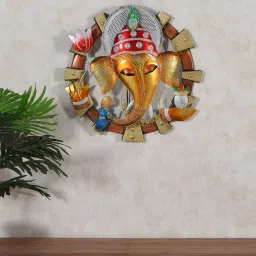 craft tree Golden Metal Ganesha Wall Hanging Ring With Led image 1