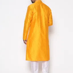 COCOI LIFESTYLE Men Mustard Yellow Dupion Silk Kurta with Churidar image 5