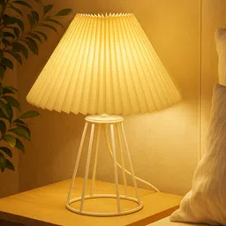 glowhere Modern Korean Pleated Table Lamp, Wire Frame Base for Bedroom & Living Table Lamp-picture-38