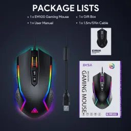 EKSA EM100 Wired Optical Gaming Mouse (8000 DPI Adjustable, Ergonomic Design, Black) image 4
