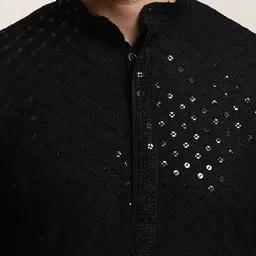 SOJANYA Ethnic Motifs Embroidered Regular Sequinned Pure Cotton Kurta with Churidar image 2