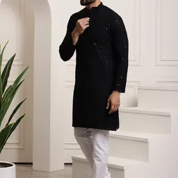 SOJANYA Ethnic Motifs Embroidered Sequinned Pure Cotton Kurta with Churidar image 5