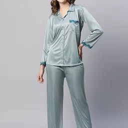 AV2 Notched Collar Lace Work Satin Night Suit-picture-27