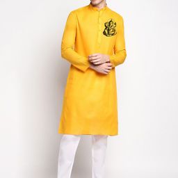 DEVOILER Ethnic Motifs Printed Band Collar Long Sleeve Straight Kurta With Pyjama-picture-43