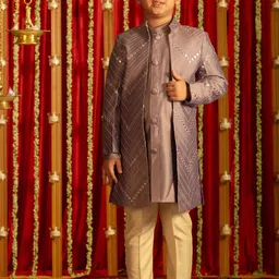 VASTRAMAY Boys Mirror Work Sherwani Over Kurta Pyjama-picture-31