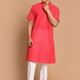 VASTRAMAY Striped Mandarin Collar Pure Cotton Kurta with Pyjamas-image-53