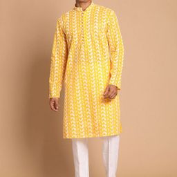 VASTRAMAY Paisley Embroidered Pure Cotton Kurta with Pyjamas-picture-20