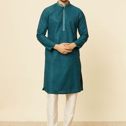 Manyavar Geometric Embroidered Mandarin Collar Sequinned Kurta with Pyjamas-picture-21