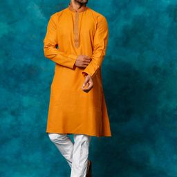 VASTRAMAY Mandarin Collar Thread Work Straight Kurta With Pyjamas-picture-2