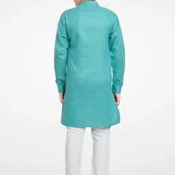 Jeetethnics Boys Turquoise Blue Angrakha Kurta with Pyjamas image 4