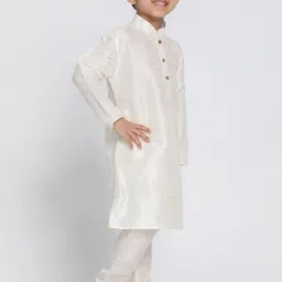 VASTRAMAY Boys Mandarin Collar Regular Dupion Silk Kurta with Pyjamas image 2
