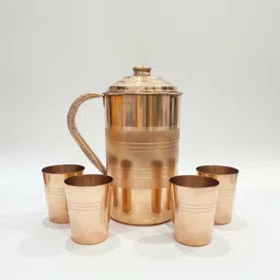 TambaVeda Pure Copper Water Jug Set with 4 Glass Health Benefit Drinkware | 1500 ml Jug Glass Set image 3