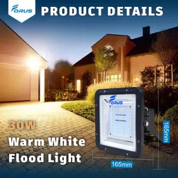 forus 30W LED Flood Light with 5 Years Warranty - IP67 Waterproof Outdoor Lighting, High Mast Focus, Halogen Flood Light for Factory, Garage, Parking, Garden, Shop, Warehouse, Tent, Warm White (1PC) Flood Light Outdoor Lamp image 3