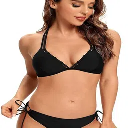 geetarts Hot bikini Embroidered Women Bikini Black Swimsuit image 4