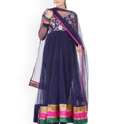 Chhabra 555 Blue Nylon Net Unstitched Dress Material-image-38