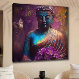 saf Wooden Framed Lord Buddha Canvas Wall Painting for Home Décor and Office Digital Reprint 20 inch x 20 inch Painting image 1