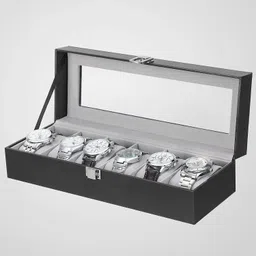 inovera 6 Slot Watches Display Storage Box Case Holder Organizer with Transparent Window Watch Box image 3