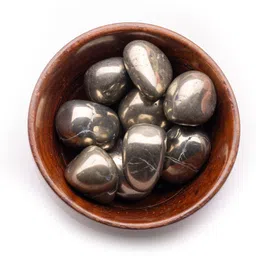 plus value Premium Pyrite Tumbled Stone Pebbles 300gm Wooden Bowl Regular Asymmetrical Crystal Pebbles-picture-10