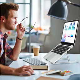RECTITUDE Aluminum Tabletop Laptop Stand Foldable, Portable & Compatible for Laptop, Tab Aluminium Desk Stand Laptop Stand with Adjustable Height Compatible with Universal Laptops image 4