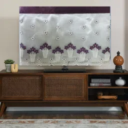 ANSHMJIMN Purple Floral Embroidered Fabric Cover for 28 inch Tv & Monitor - WHITE KUNJA 28-picture-13