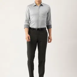 Peter England Men Charcoal Grey Checked Neo Slim Fit Formal Trousers image 4