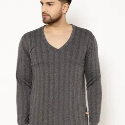mack jonney VIMAL JONNEY Men Grey Striped Thermal Setup image 1