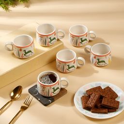Arrabi White & Green Handcrafted Printed Ceramic Matte Cups Set of Cups and Mugs-picture-6