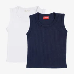 Kanvin Boys Pack Of 2 White & Navy Blue Ribbed Cotton Thermal Tops-picture-29