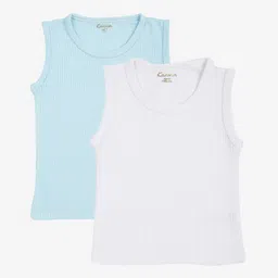 Kanvin Boys Pack Of 2 Turquoise & White Ribbed Cotton Thermal Tops-picture-27