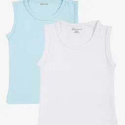 Kanvin Boys Pack Of 2 Turquoise & White Cotton Ribber Thermal Tops-picture-30