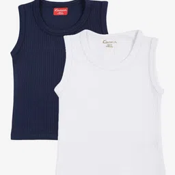 Kanvin Boys Pack Of 2 Navy Blue and White Cotton Ribbed Thermal Tops-picture-26