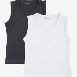 Kanvin Boys Charcoal & White Pack Of 2 Solid Thermal Tops-picture-24