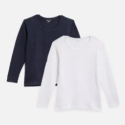 Kanvin Boys Pack of 2 Navy Blue & White Ribbed Cotton Thermal Tops-picture-20