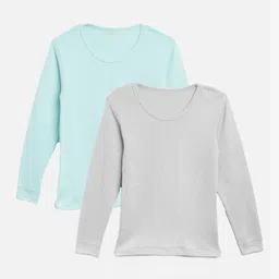Kanvin Boys Pack Of 2 Turquoise & Grey Ribbed Cotton Thermal Tops-picture-22
