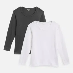 Kanvin Boys Pack Of 2 Charcoal & White Ribbed Cotton Thermal Tops-picture-39