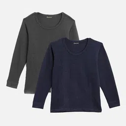 Kanvin Boys Pack Of 2 Charcoal & Navy Blue Ribbed Cotton Thermal Tops-picture-38