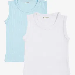Kanvin Boys Turquoise Blue & White Pack of 2 Solid Cotton Thermal Tops-picture-37