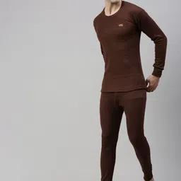 Lux Cottswool Men Pack of 2 Brown Solid Thermal Tops image 3