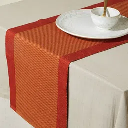 Fabindia Rust Red & Yellow Woven Design Cotton Table Runner image 1