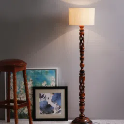 tu casa Century Beige Fabric Shade Club Floor Lamp With Wood Base image 1