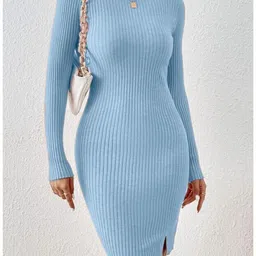 glare & blair Women Bodycon Light Blue Above Knee/Mid Thigh Length Dress image 3