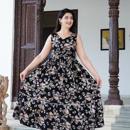 Women Fit and Flare Black Midi/Calf Length Dress-image-0