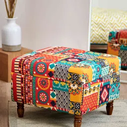 Chumbak Red & Yellow Printed Rectangle Ottoman-image-17